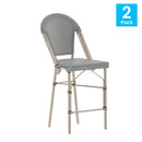 Mael Set of Two Stacking French Bistro Style Counter Stools with Textilene Seat and Bamboo Finished Metal Frame for Indoor/Outdoor Use