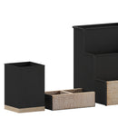 Cecil 3 Piece Desk Organizer Set for Desktop, Countertop, or Vanity in Black Finished Metal and Rustic Wood