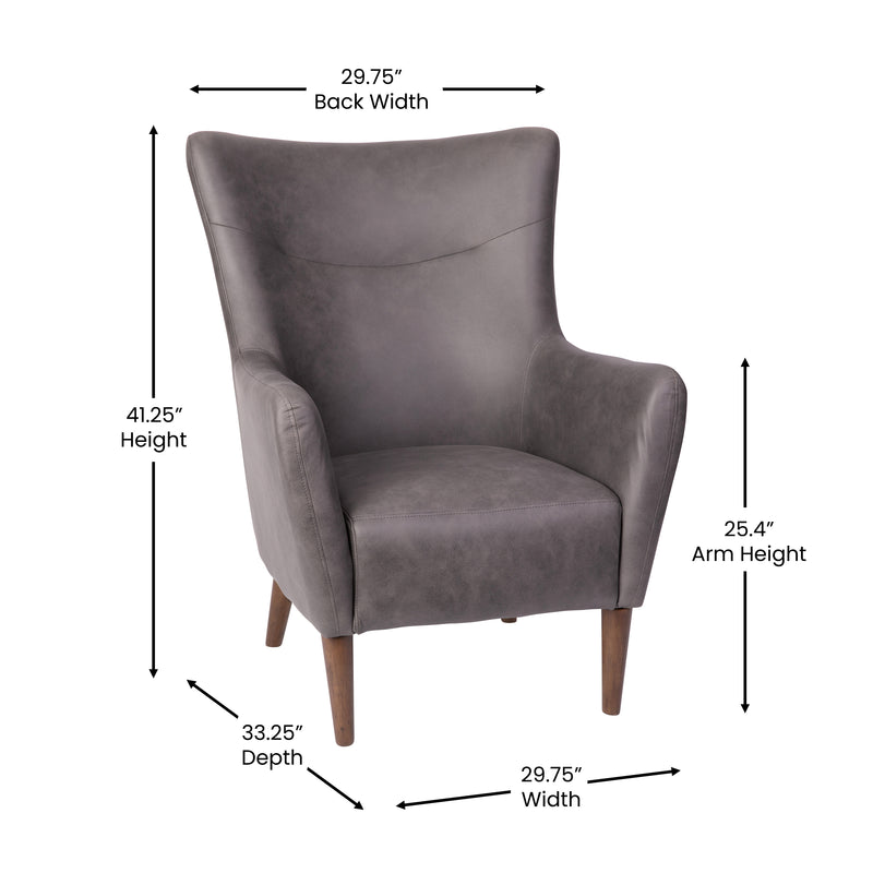 Regal Traditional Wingback Accent Chair, Faux Leather Upholstery and Wooden Frame and Legs