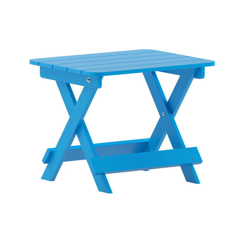 Ridley Outdoor Folding Side Table, Portable All-Weather HDPE Adirondack Side Table in Blue
