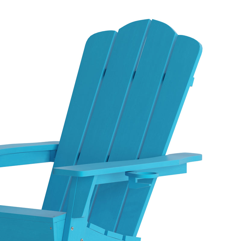 Nassau Adirondack Chair with Cup Holder, Weather Resistant HDPE Adirondack Chair in Blue