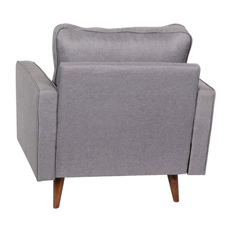 Garibaldi Mid-Century Modern Armchair with Tufted Faux Linen Upholstery & Solid Wood Legs in Slate Gray