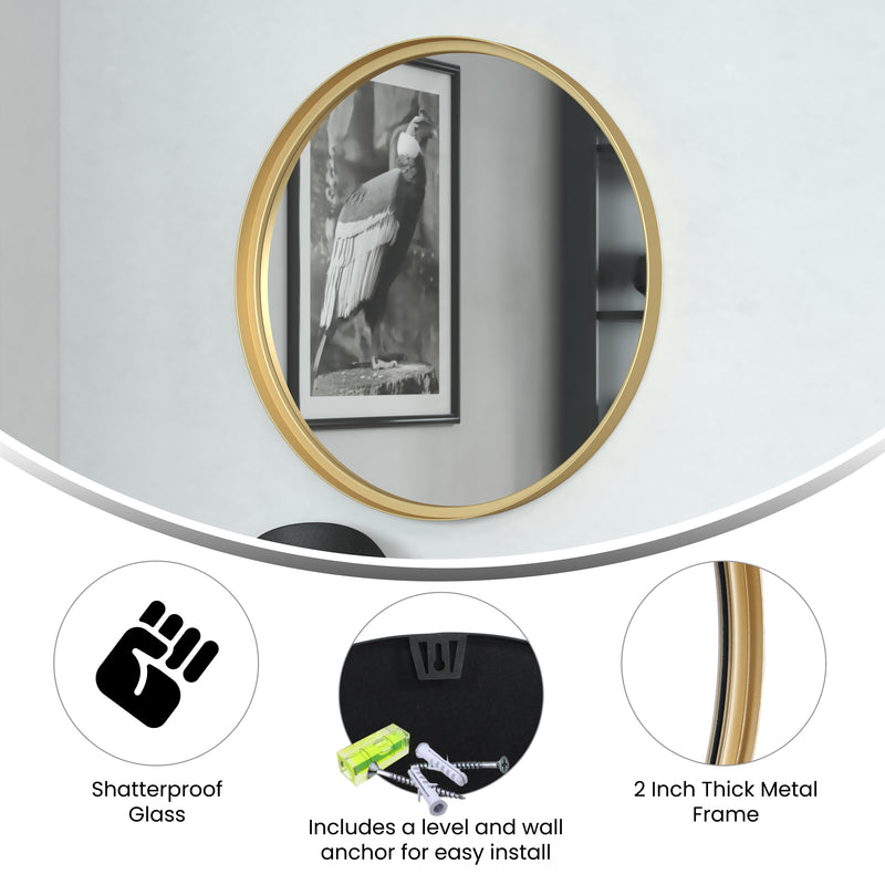 Monaco Round Deep Frame Accent Mirror Round Metal Framed Wall Mount Mirror