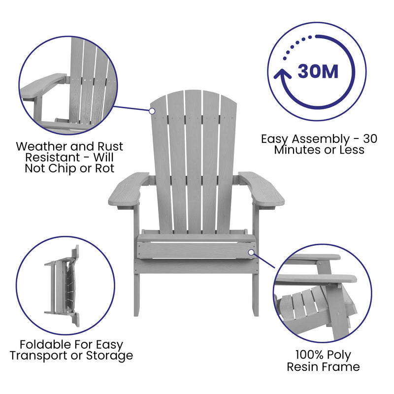 Riviera Set of 2 Weather Resistant Folding Adirondack Patio Chairs With Vertical Lattice Backs and Comfort Foam Cushions