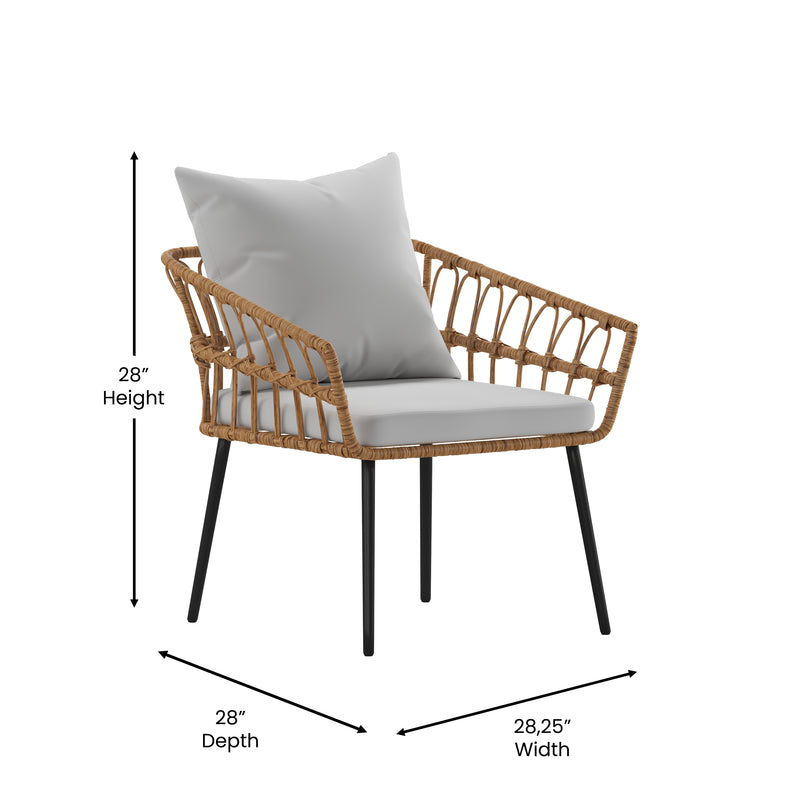 Armon Set of Two Indoor/Outdoor Boho Style Natural Open Weave Rattan Rope Patio Chairs