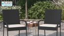 Mathias Set of 2 Indoor/Outdoor Black Wicker Patio Chairs with Powder Coated Steel Frame and Gray Padded Cushion