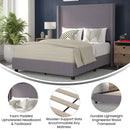Bramlett Modern Platform Bed Frame with Padded Faux Linen Upholstered Wingback Headboard and Wood Support Slats