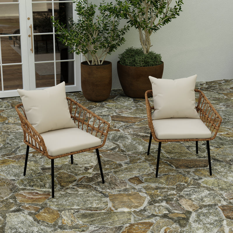 Armon Set of Two Indoor/Outdoor Boho Style Natural Open Weave Rattan Rope Patio Chairs
