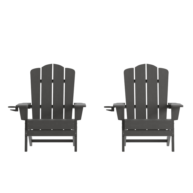 Nassau Adirondack Chair with Cup Holder, Weather Resistant HDPE Adirondack Chair, Set of 2