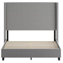 Bramlett Modern Queen Size Platform Bed Frame with Padded Faux Linen Upholstered Wingback Headboard and Wood Support Slats in Gray