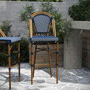 Sacha Set of Two Stacking French Bistro Bar Stools with PE Seats and Back and Bamboo Finished Metal Frames for Indoor/Outdoor Use