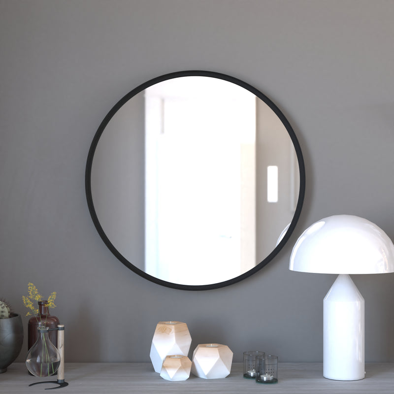 Monaco Round Deep Frame Accent Mirror Round Metal Framed Wall Mount Mirror
