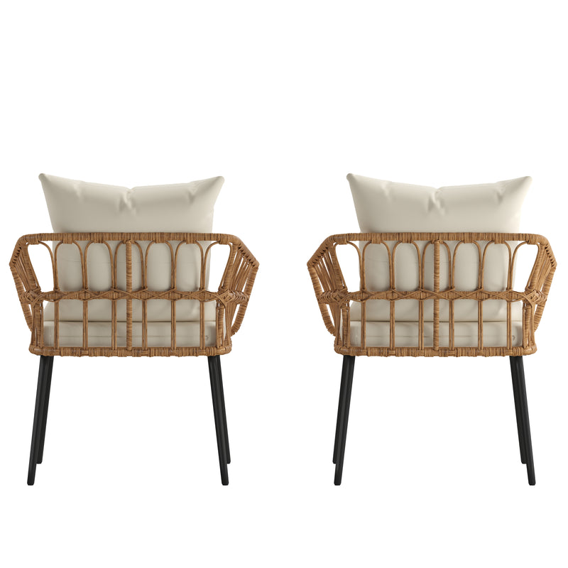 Armon Set of Two Indoor/Outdoor Boho Style Natural Open Weave Rattan Rope Patio Chairs
