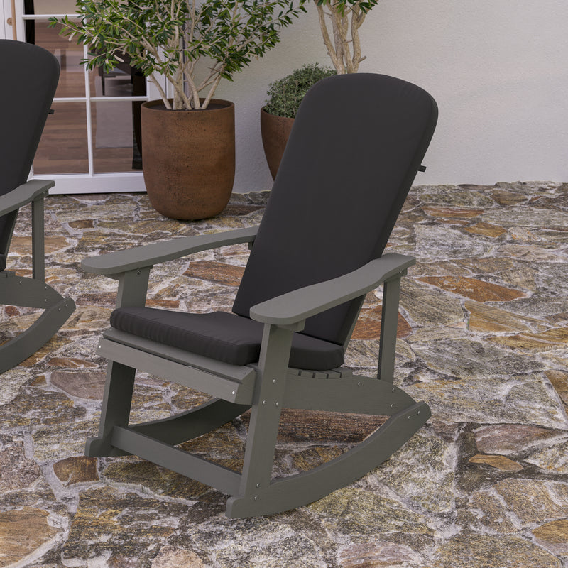 Atlantic All-Weather Polyresin Adirondack Rocking Chair with Vertical Slats and Weather Resistant Cushions
