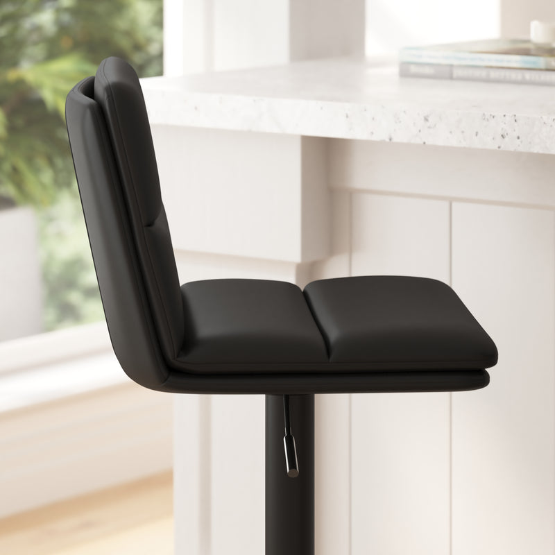 Keene Set of 2 Modern Faux Leather Upholstered Adjustable Height Bar Stools with Sturdy Iron Bases