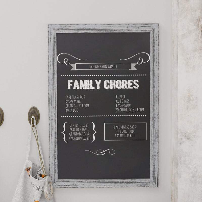Magda 24" x 36" Rustic Gray Wall Mount Magnetic Chalkboard Sign, Hanging Wall Chalkboard Memo Board