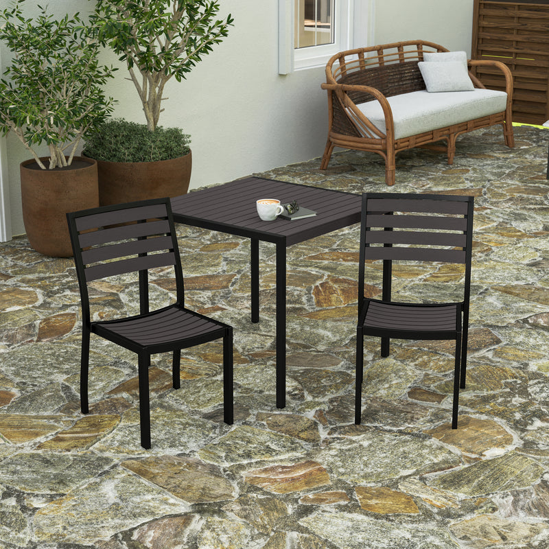 Kersey Outdoor Side Chairs Poly Gray Wash Faux Teak Wood and Metal Patio and Deck Chairs for All-Weather Use- Set of 2
