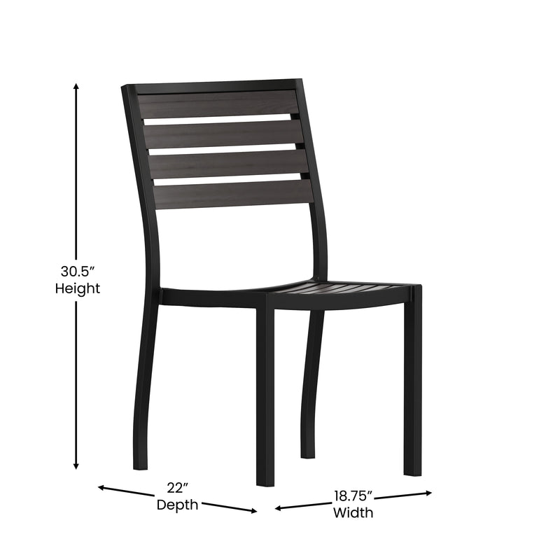 Kersey Outdoor Side Chairs Poly Gray Wash Faux Teak Wood and Metal Patio and Deck Chairs for All-Weather Use- Set of 2