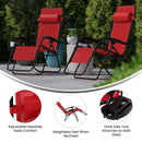 Merrill Set of 2 Red Folding Mesh Upholstered Zero Gravity Chair with Removable Pillow and Cupholder Tray