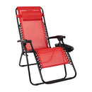 Merrill Set of 2 Red Folding Mesh Upholstered Zero Gravity Chair with Removable Pillow and Cupholder Tray