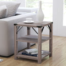 Green River Modern Farmhouse Engineered Wood End Table with Two Tiered Shelving and Powder Coated Steel Accents
