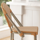 Celia Set of Two Indoor/Outdoor Stacking French Bistro Bar Stools with Patterned Seats and Backs & Light Natural Metal Frames