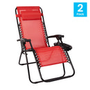 Merrill Set of 2 Red Folding Mesh Upholstered Zero Gravity Chair with Removable Pillow and Cupholder Tray