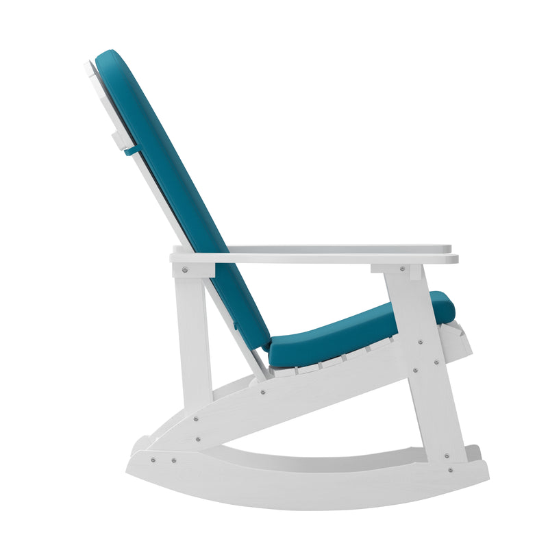 Atlantic All-Weather Polyresin Adirondack Rocking Chair with Vertical Slats and Weather Resistant Cushions