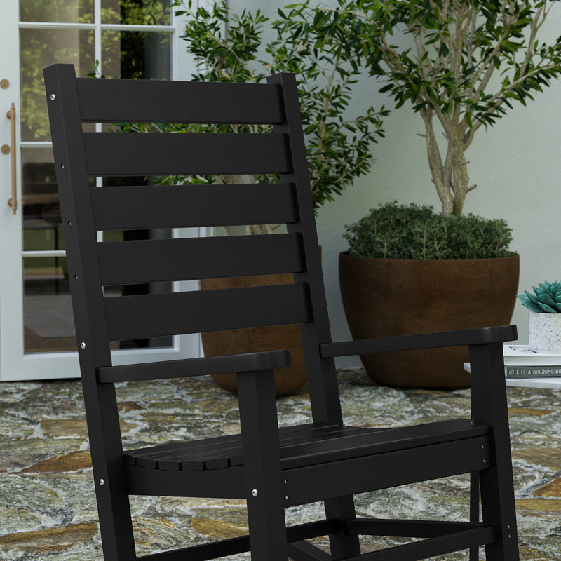 Fielder Contemporary Rocking Chair, All-Weather HDPE Indoor/Outdoor Rocker in Black