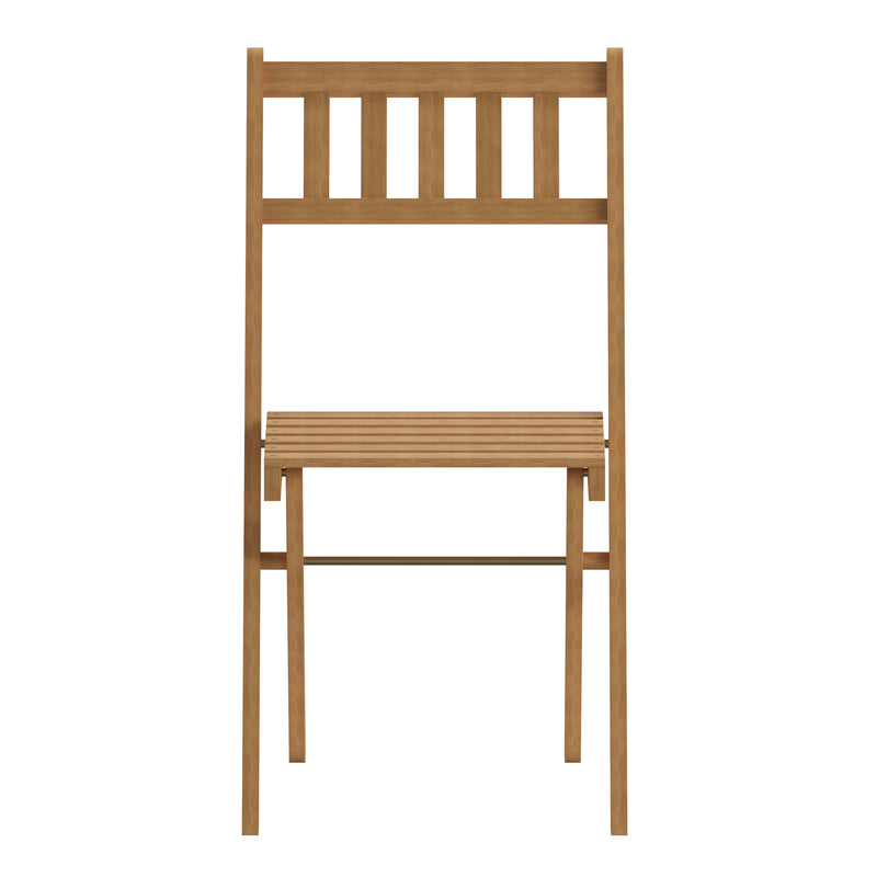 Stora Set of 2 Solid Acacia Wood Armless Folding Patio Bistro Chairs with Slatted Backs and Seats