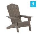 Nassau Adirondack Chair with Cup Holder, Weather Resistant HDPE Adirondack Chair in Brown, Set of 4