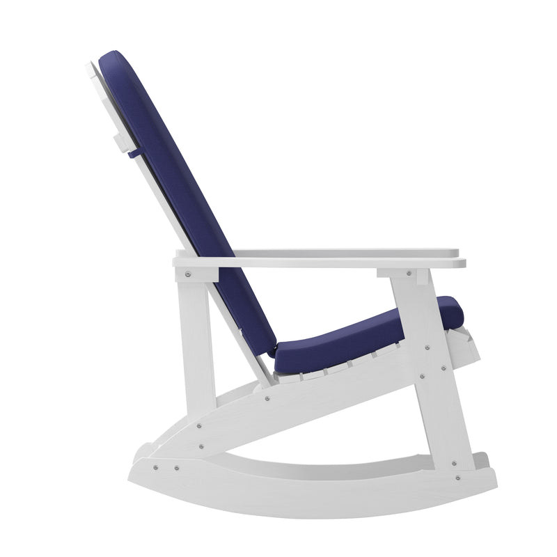 Atlantic All-Weather Polyresin Adirondack Rocking Chair with Vertical Slats and Weather Resistant Cushions