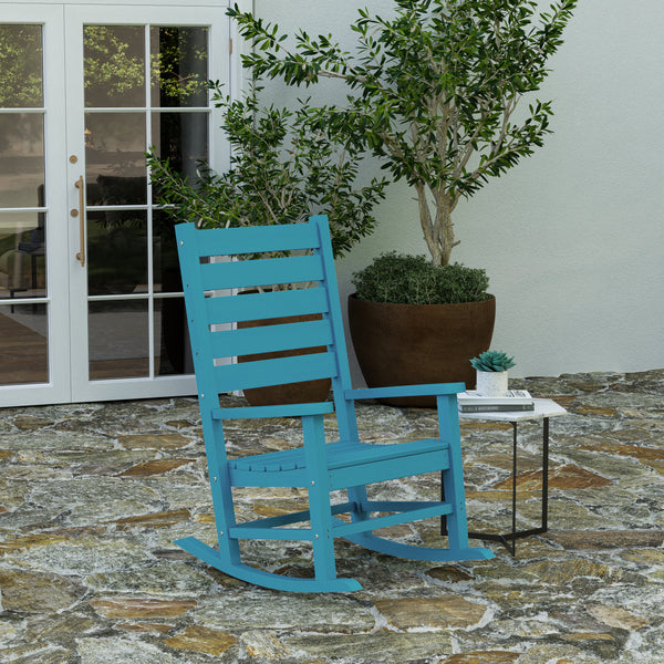 Fielder Set of 2 Contemporary Rocking Chairs, All-Weather HDPE Indoor/Outdoor Rockers in Blue