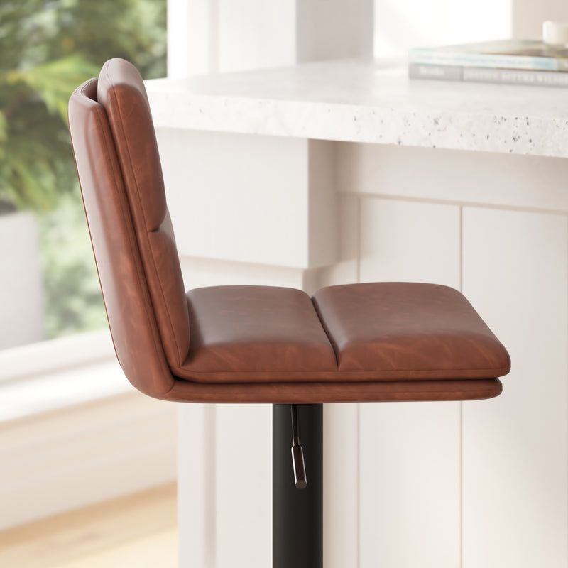 Keene Set of 2 Modern Faux Leather Upholstered Adjustable Height Bar Stools with Sturdy Iron Bases