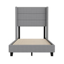 Percy Modern Platform Bed with Padded Channel Stitched Faux Linen Upholstered Wingback Headboard and 8.6" Underbed Clearance