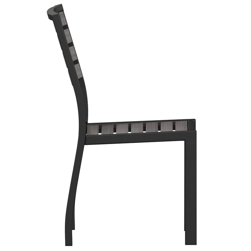 Kersey Outdoor Side Chairs Poly Gray Wash Faux Teak Wood and Metal Patio and Deck Chairs for All-Weather Use- Set of 2