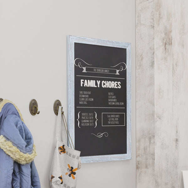 Magda 24" x 36" Rustic Blue Wall Mount Magnetic Chalkboard Sign, Hanging Wall Chalkboard Memo Board