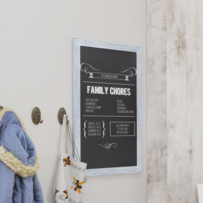 Magda 24" x 36" Rustic Blue Wall Mount Magnetic Chalkboard Sign, Hanging Wall Chalkboard Memo Board