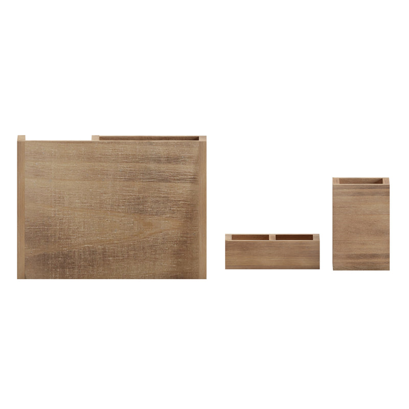 Ceely 3 Piece Wooden Desk Organizer Set for Desktop, Countertop, or Vanity in Rustic Brown