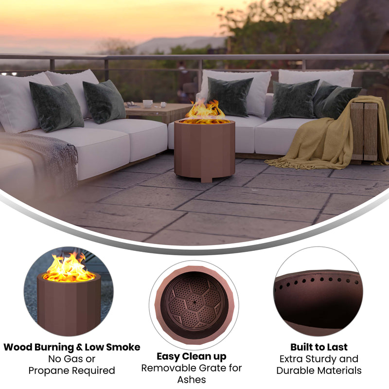 Aries 19.5" Portable Finished Steel Smokeless Wood Burning Outdoor Firepit with Waterproof Cover