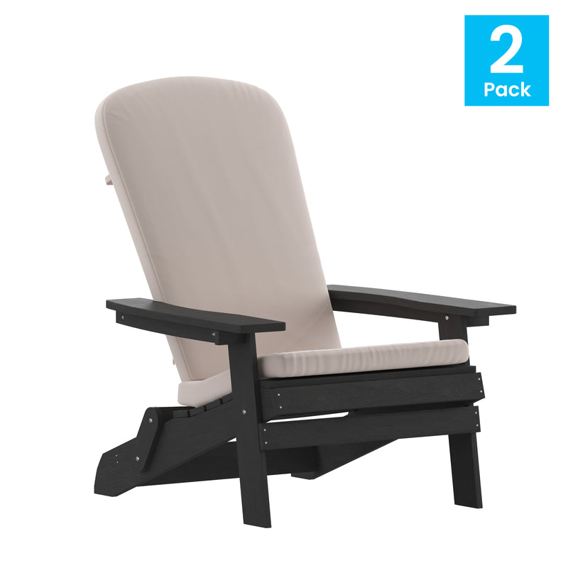 Riviera Set of 2 Weather Resistant Folding Adirondack Patio Chairs With Vertical Lattice Backs and Comfort Foam Cushions