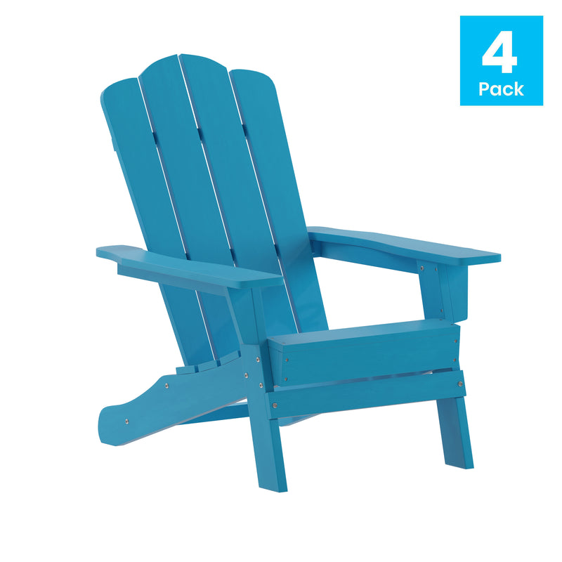Nassau Adirondack Chair with Cup Holder, Weather Resistant HDPE Adirondack Chair in Blue, Set of 4