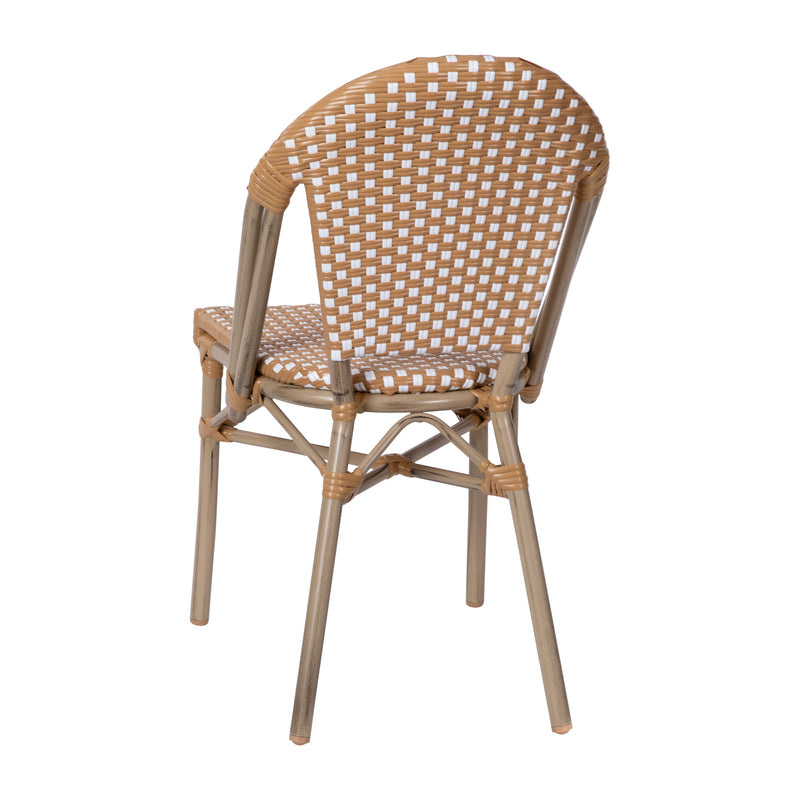 Celia Set of Two Indoor/Outdoor Stacking French Bistro Chairs with Patterned Seats and Backs & Light Bamboo Finished Aluminum Frames