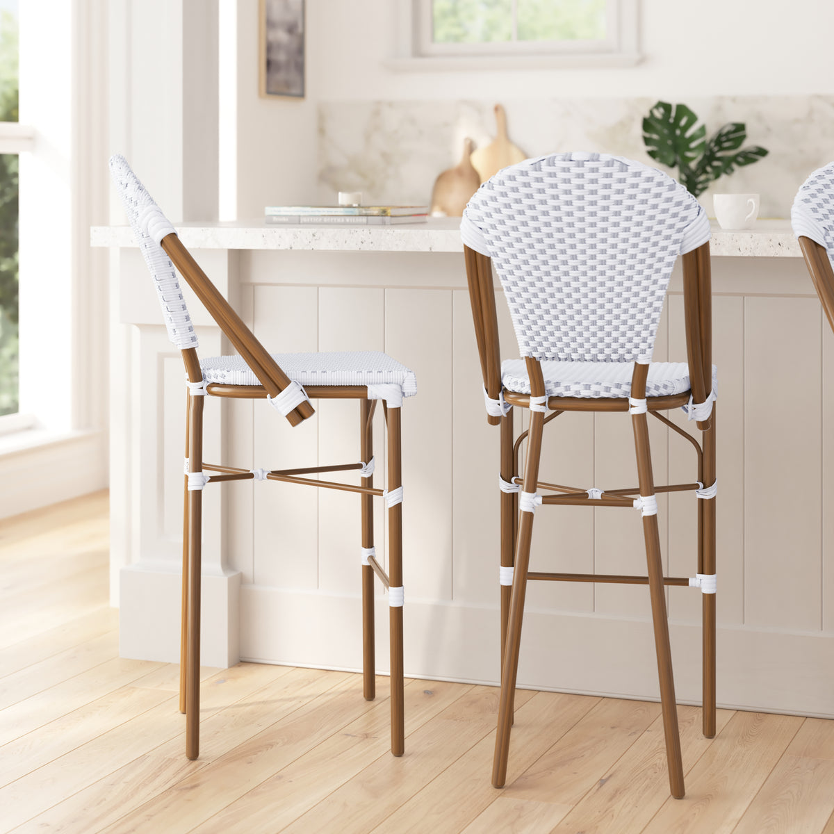 Celia Set of Two Indoor Outdoor Stacking French Bistro Bar Stools with