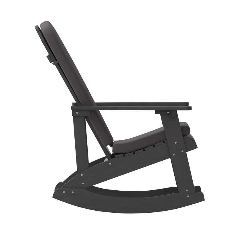 Atlantic All-Weather Polyresin Adirondack Rocking Chair with Vertical Slats and Weather Resistant Cushions