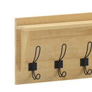 Enid Bamboo Finish Pine Wood 24 Inch Wall Mount Storage Rack with 5 Hooks and Upper Display Shelf