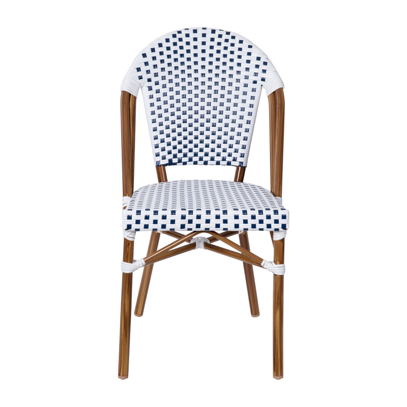 Celia Set of Two Indoor/Outdoor Stacking French Bistro Chairs with Patterned Seats and Backs & Light Bamboo Finished Aluminum Frames