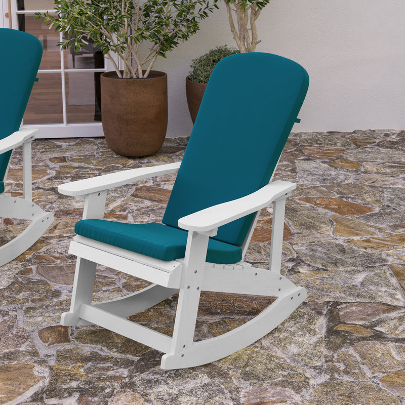 Atlantic All-Weather Polyresin Adirondack Rocking Chair with Vertical Slats and Weather Resistant Cushions