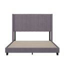 Sana Modern Gray Velvet Upholstered Platform Bed Frame with Padded, Tufted Wingback Headboard and Wood Support Slats, No Box Spring Required