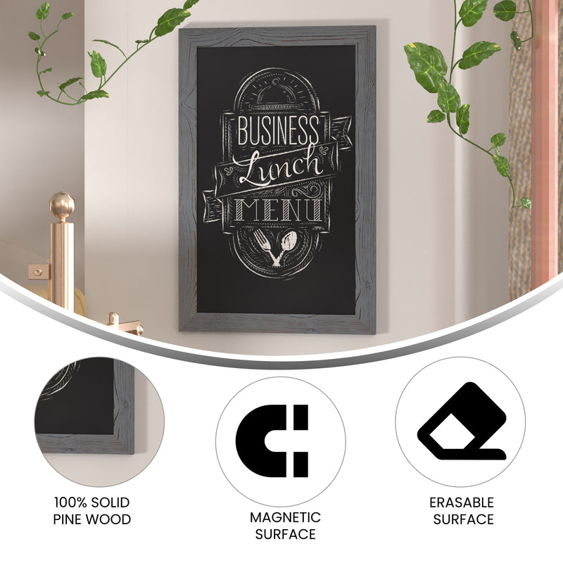 Magda 20" x 30" Rustic Gray Wall Mount Magnetic Chalkboard Sign, Hanging Wall Chalkboard Memo Board